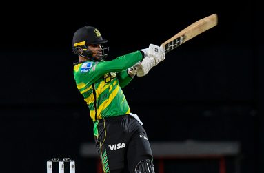 BASSETERRE, SAINT KITTS AND NEVIS - AUGUST 23: Brandon King of Jamaica Tallawahs hits 4 during the Men's 2023 Republic Bank Caribbean Premier League match 7 between Saint Kitts and Nevis Patriots and Jamaica Tallawahs at Warner Park Sporting Complex on August 23, 2023 in Basseterre, Saint Kitts and Nevis (Photo by Randy Brooks/CPL T20 via Getty Images)