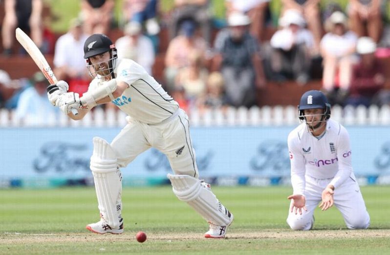 Kane Williamson works through the leg-side during his half-century (Getty Images).