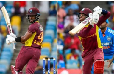 Shai Hope (left) and Keacy Carty featured in an unbroken stand of 91 to seal the win (Photos: Getty Images)