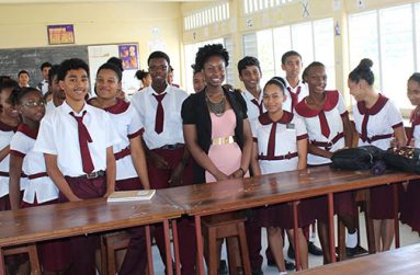 Kerry Hyles and students of the Bartica Secondary School