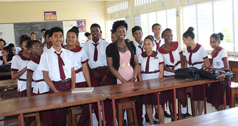 Kerry Hyles and students of the Bartica Secondary School