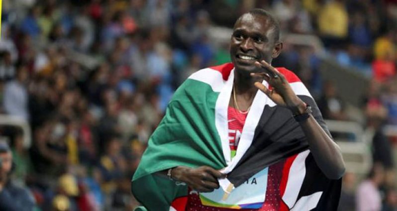 David Lekuta Rudisha (KEN) of Kenya celebrates after winning the race REUTERS/Dylan Martinez