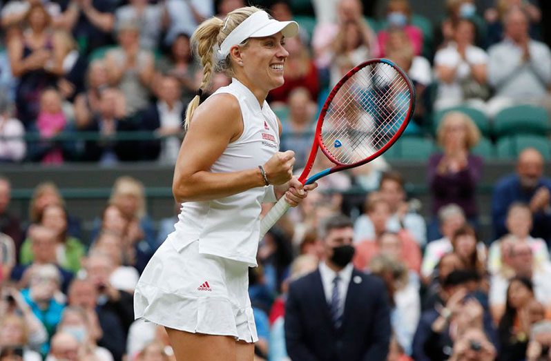 Germany's Angelique Kerber celebrates winning her quarter-final match against Czech Republic's Karolina Muchova. (REUTERS/Paul Chil)