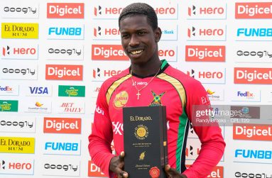 FLASHBACK! Kevin Sinclair of Guyana Amazon Warriors poses with his El Dorado for the Hero Caribbean Premier League. (Photo by Randy Brooks - CPL T20/CPL T20 via Getty Images)