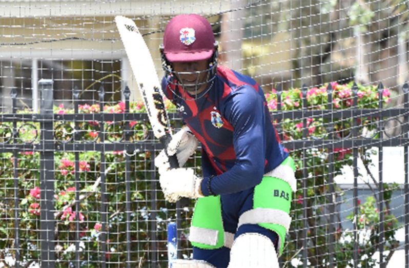 First-game century-maker Kevlon Anderson bats in the nets ahead of the second outing in the Tri-Series. (Photo courtesy CWI Media)