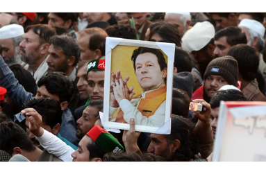 Supporters of former prime minister Imran Khan protest against his incarceration  •  Hussain Ali/Getty Images