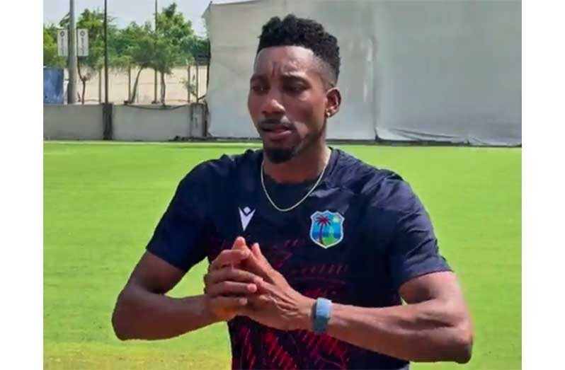 West Indies spinner Khary Pierre gets ready to bowl in the nets during a practice session in India. Photo: CWI Media