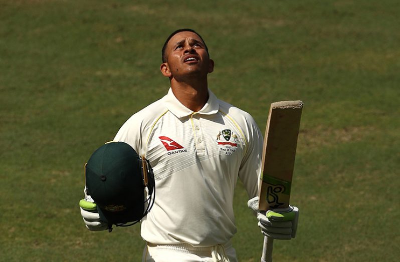 Usman Khawaja, though, used the feet brilliantly to play some audacious shots that took him to his seventh Test hundred, and first in Asia. (Getty Images)
