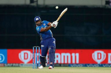Kieron Pollard of Mumbai hits one towering straight six a distance of 103 metres. (Photo courtesy IPL Media)