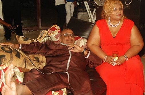 The Persian King (Ricky Sawh) relaxes in regal glory as the Persian Queen (Miss Mala) hovers nearby