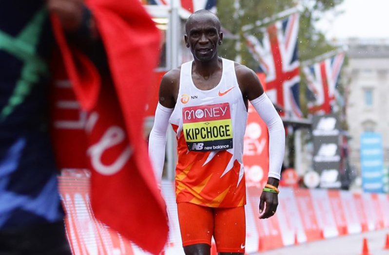 Eliud Kipchoge trailed home eighth in a time six minutes slower than his own world record.