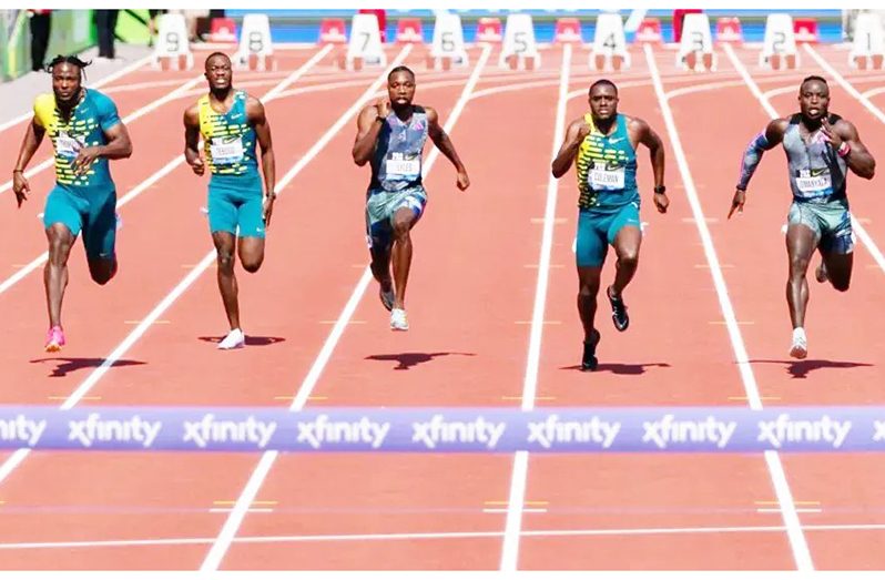 Kishane Thompson (far left) is the fourth fastest Jamaican in history.