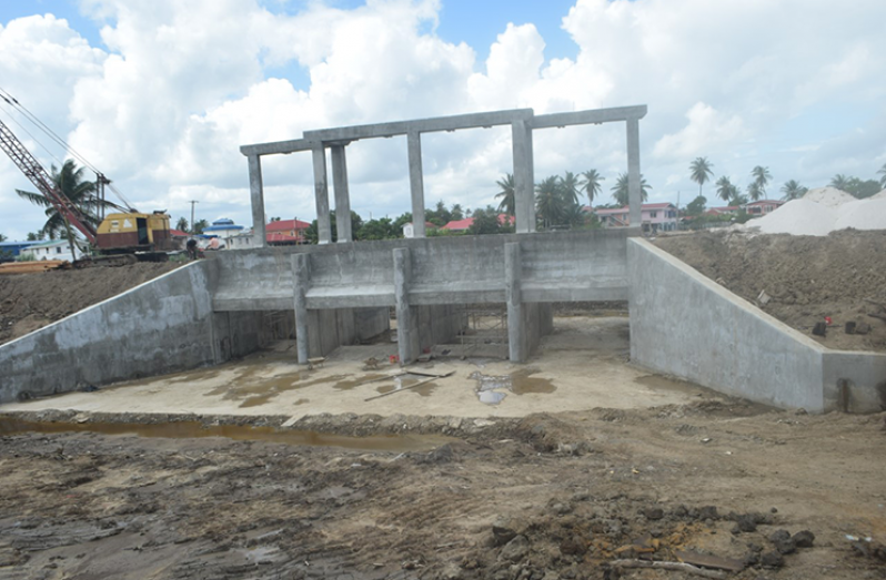 The completed main structure of the 4-door sluice at D’ Edward, West Coast Berbice