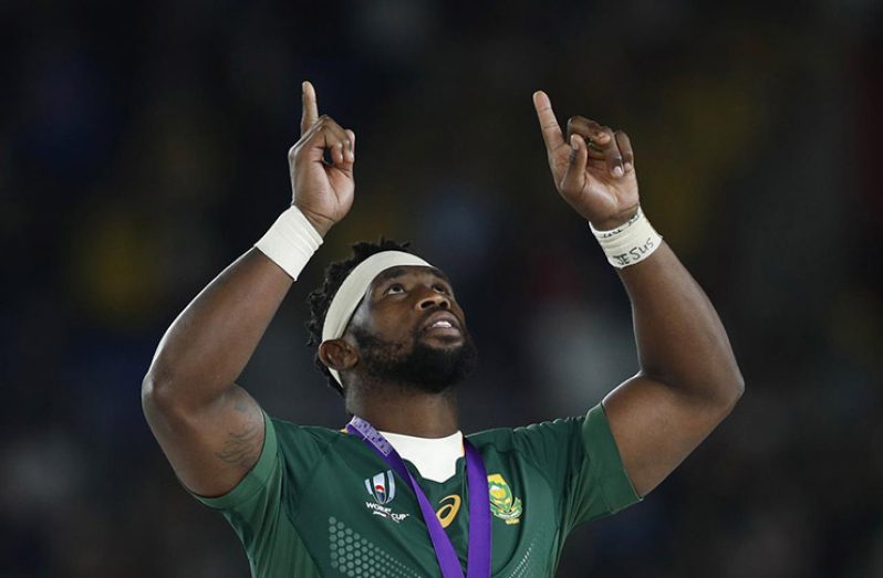 International Stadium Yokohama, Yokohama, Japan - South Africa's Siya Kolisi celebrates after winning the World Cup Final REUTERS/Edgar Su