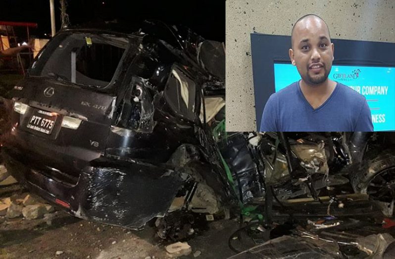 The vehicle following the accident and one of the victims of the crash, Dillon De Ramos (inset)