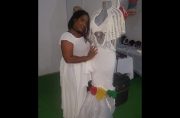 Owner of Kraftia’s Designs, Marlloyd Kyte, with her handmade crochet wedding dress