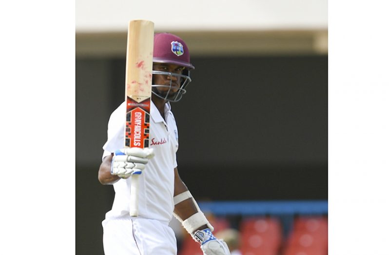 West Indies opener Kraigg Brathwaite on the opening day of the first Test between West Indies and Bangladesh on Wednesday, July 4, 2018 at the Vivian Richards Cricket Ground. © CWI Media/Randy Brooks of Brooks Latouche Photography
