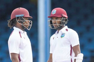 Kraigg Brathwaite and Keacy Carty put on 60 for the second wicket•Aug 09, 2024•AFP/Getty Images