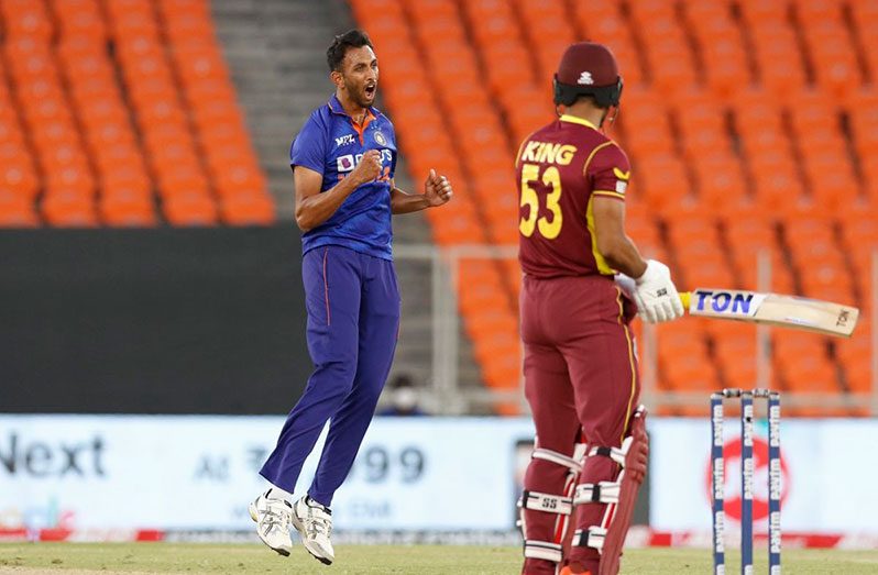 Prasidh Krishna reacts after dismissing Brandon King, vs West Indies, 2nd ODI, Ahmedabad, yesterday (BCCI)