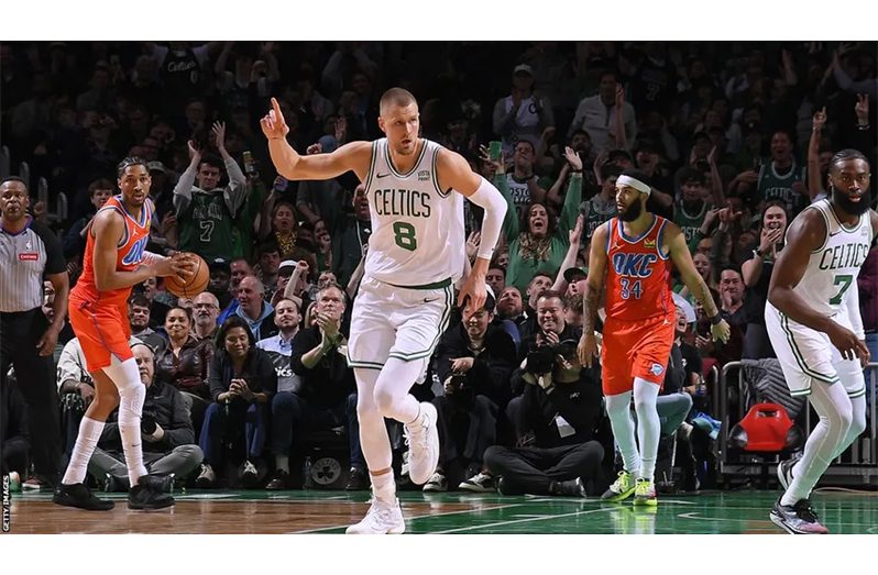 Boston Celtics' Kristaps Porzingis has scored at least 17 points in each of his last 13 games