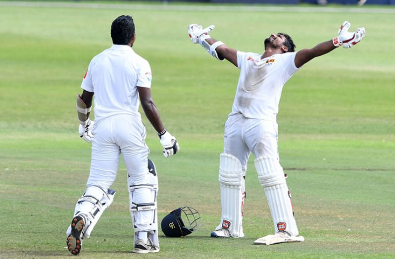 Left-arm spinner Keshav Maharaj took two more wickets in quick succession to reduce Sri Lanka to 226 for 9, still 78 away. Kusal Perera, though, scored 67 of those and finished on an unbeaten 153 to see Sri Lanka home. (Getty Images)