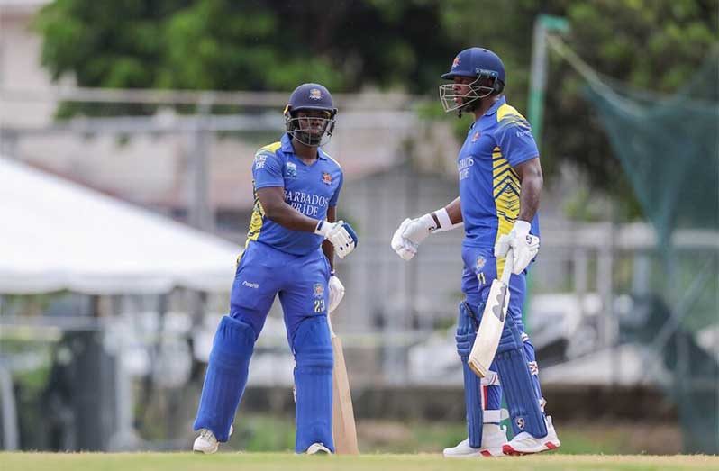 Barbados Pride’s captain, Kyle Mayers (right), will be hoping to guide his side to the Super50 Cup final on Saturday (Photo courtesy CWI Media)