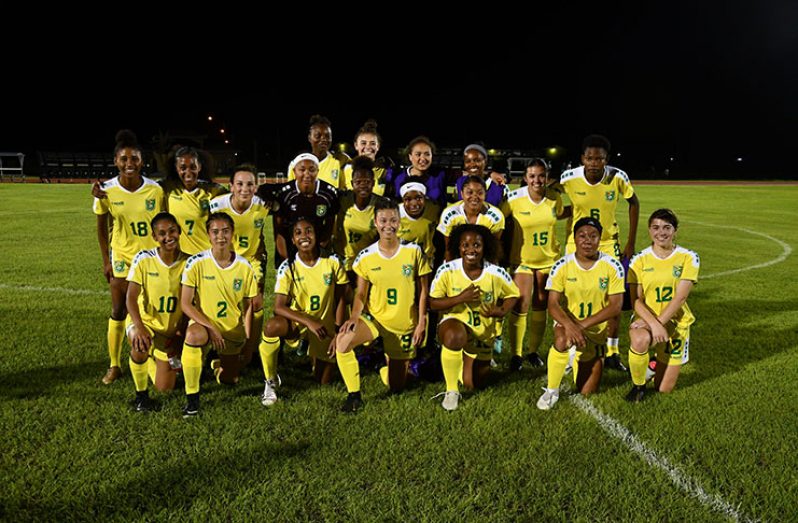 FLASHBACK! The Lady Jags, following their undefeated run in the CONCACAF Women’s U-20 Championship Qualifying round, at the National Track and Field Centre. (Samuel Maughn photo)