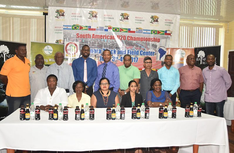 The AAG executives and sponsors at yesterday’s South American Junior Championships launch. (Adrian Narine photo)