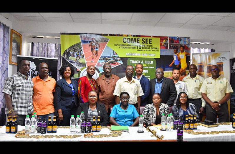 Stakeholders and officials at yesterday’s launch of the 57th National Schools Swimming, Cycling and Track & Field Championships. (Samuel Maughn photo)