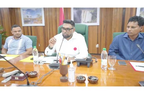 President Dr Mohamed Irfaan Ali; Minister of Natural Resources, Vickram Bharrat and Managing Director of Environmental Management Consultants Inc. (EMC), Shyam Nokta