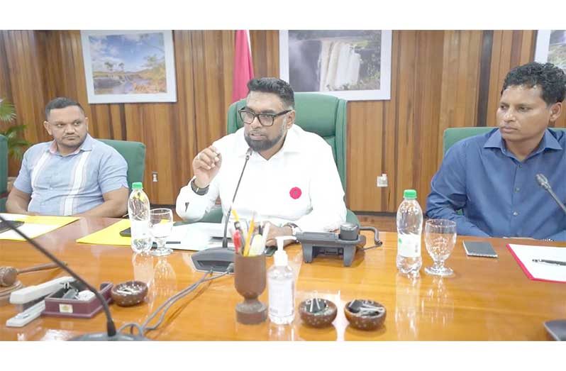 President Dr Mohamed Irfaan Ali; Minister of Natural Resources, Vickram Bharrat and Managing Director of Environmental Management Consultants Inc. (EMC), Shyam Nokta
