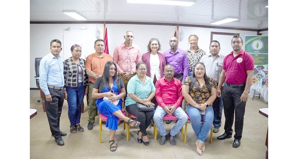 LG Minister of Local Government and Regional Development, Priya Manickchand, flanked by Regional Chairman, Devin Mohan; Regional Vice Chairman, Humace Oodit; Regional Executive Officer, Susanah Saywack and the newly sworn-in Councillors of the RDC