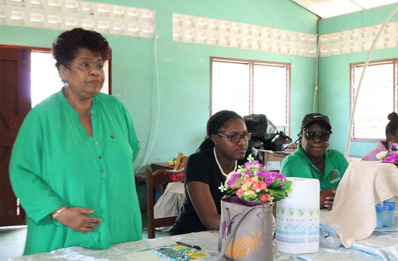 Minister of Social Protection, Hon. Amna Ally addressing the residents of Liberty, lower Pomeroon at a community meeting