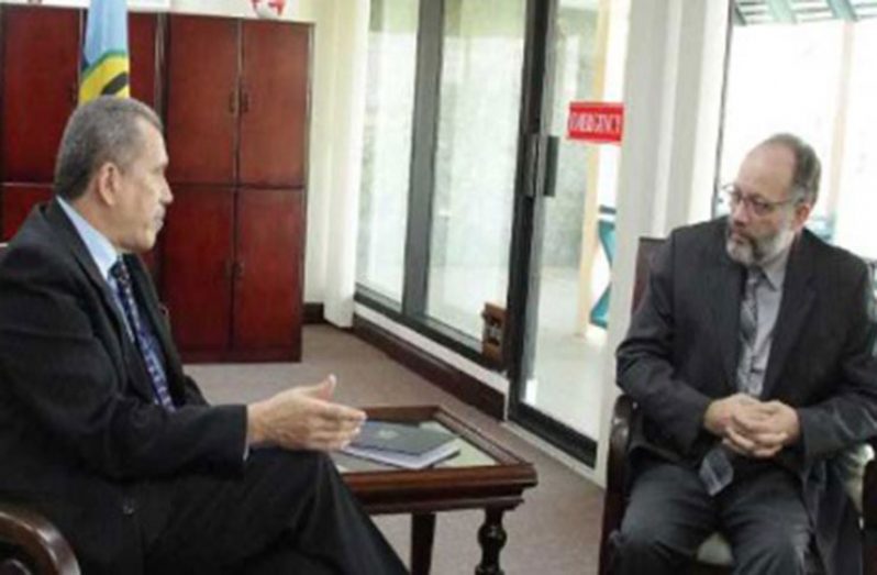 Head of the UNEP Regional Office for Latin America and the Caribbean, Leo Heileman, meets with CARICOM Secretary-General Ambassador Irwin LaRocque