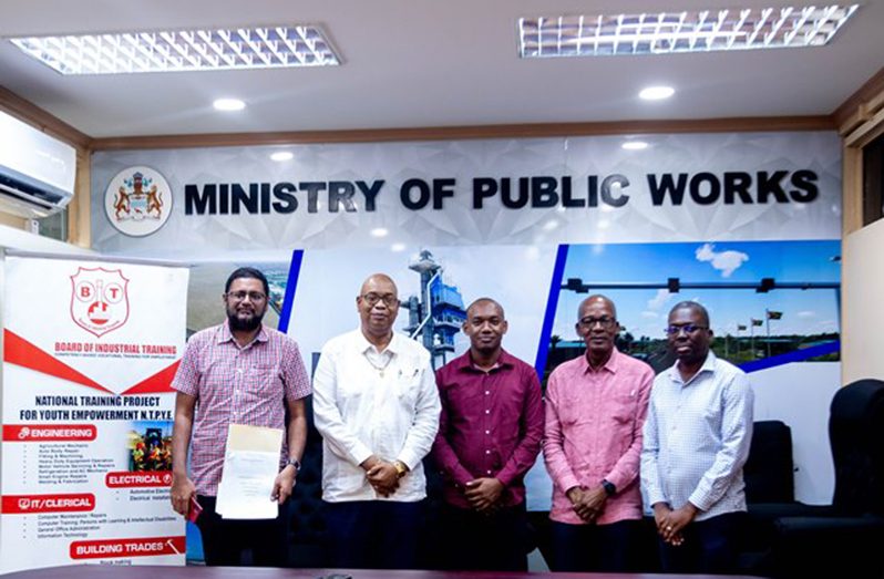 From left: Permanent Secretary, Vladim Persaud; Minister of Public Works, Bishop Juan Edghill; Chief Electrical Inspector (ag) of GEI, Kevon Grimmond; Minister of Labour, Joseph Hamilton and BIT CEO, Richard Maughn