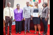 Third from right: Minister of Labour, Joseph Hamilton and OSH Department Consultant Ms. Gweneth King, and OSH Officer, Ms. Neza King, were on hand to celebrate the achievements of the newly certified employees