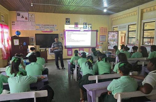 Students of the Port Kaituma Secondary School recently benefitted from an educational awareness session hosted by the Labour Ministry