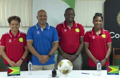 From left: Lady Jaguar, Lakeisha Pearson; Head Coach, Omar Khan; Technical Director, Braan Joseph and Lady Jaguar, Otesha Charles