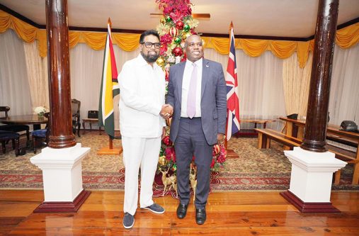 President Dr. Irfaan Ali and United Kingdom’s (UK) Foreign Secretary, David Lammy at State House