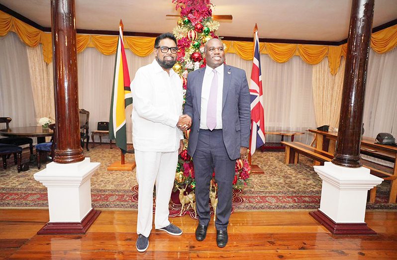 President Dr. Irfaan Ali and United Kingdom’s (UK) Foreign Secretary, David Lammy at State House