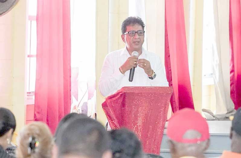 Attorney General and Minister of Legal Affairs, Mohabir Anil Nandlall, SC, MP, on Monday held consultations at the Latchmansingh Primary School, Bush Lot, West Coast Berbice with over 100 residents particularly farmers from Mahaica, East Coast Demerara to Blairmont, West Coast Berbice, whose occupation of lands along the corridor earmarked for the installation of Guyana Power & Light (GPL) transmission cables will be affected