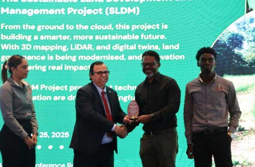 Chief Executive Officer and Commissioner of the Guyana Lands & Surveys Commission, Enrique Monize, (second from left) on Tuesday revealed that some 30,000 requests have been made for land in the Soesdyke-Linden Highway area