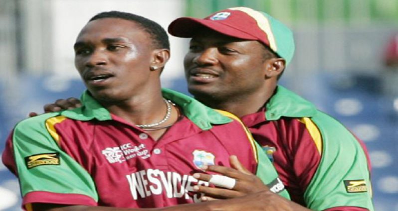 Brian Lara with current West Indies allronder Dwayne Bravo who has’nt playes Test cricket since 2010.
