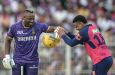 Shimron Hetmyer had a laugh with Andre Russell (AFP/Getty Images)