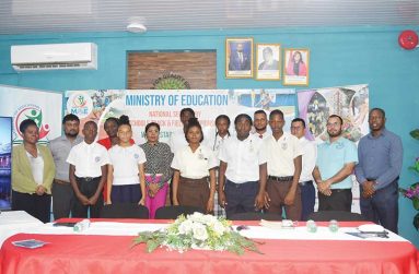 Officials and student athletes at the launch of the National Schools Track and Field Championships on Wednesday