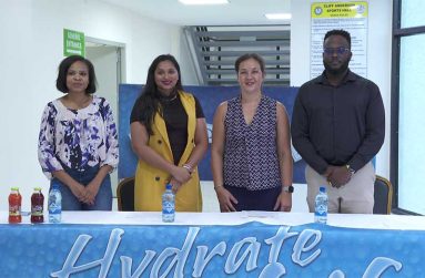 Guyana Hockey Board Committee member, Shaundel Grant, DDL brand executive, Raveena Mangal, Guyana hockey Board VP, Tricia Fiedtkou and Ansa McAl Business executive, Triston Freeman