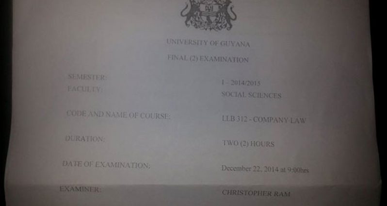 The final ‘Company Law’ examination paper which was titled ‘Final (2) Examination’