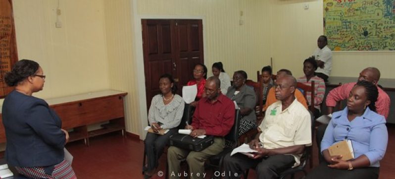 Minister of Social Protection, Volda Lawrence speaking with members of the newly-appointed Local Board of Guardians