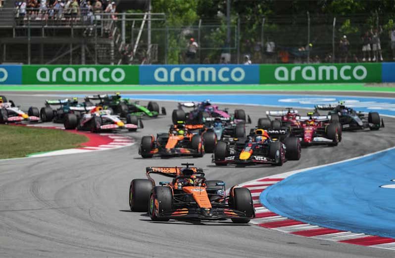 Piastri led away when the race began, while Norris was overtaken by Verstappen as further drama played out behind