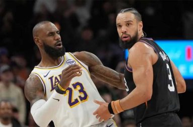 Lebron James (left), and Dillon Brooks during their fierce encounter